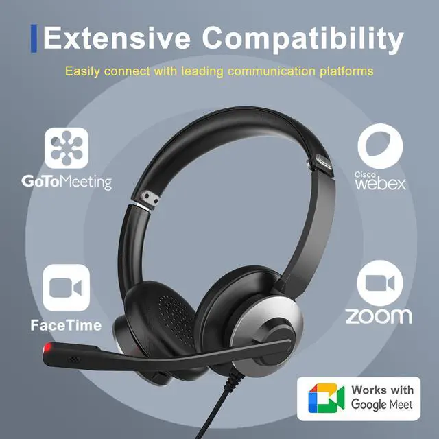 Alt view image 5 of 5 - USB Headset with Microphone for PC, Headset with Mic, Computer Headset with Noise Canceling Microphone for Laptop, Wired Headphones with Mic for Work from Home/Call Center/Open Office