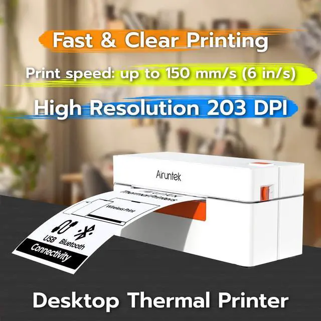 Alt view image 2 of 5 - AIRUNTEK Wireless Bluetooth Thermal Label Printer A81pro, 4x6 Shipping Label Maker, 203dpi, Highspeed 150mm/s, Works with Phone App, Windows & Mac, Ink-Free Printing for Home Office & Small Business