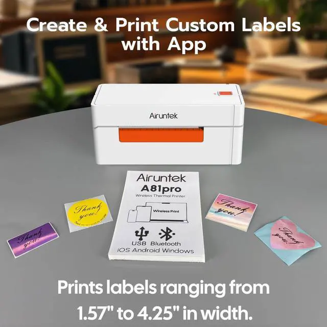 Alt view image 3 of 5 - AIRUNTEK Wireless Bluetooth Thermal Label Printer A81pro, 4x6 Shipping Label Maker, 203dpi, Highspeed 150mm/s, Works with Phone App, Windows & Mac, Ink-Free Printing for Home Office & Small Business