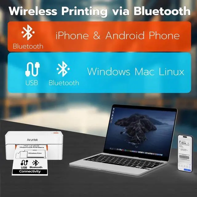 Alt view image 4 of 5 - AIRUNTEK Wireless Bluetooth Thermal Label Printer A81pro, 4x6 Shipping Label Maker, 203dpi, Highspeed 150mm/s, Works with Phone App, Windows & Mac, Ink-Free Printing for Home Office & Small Business