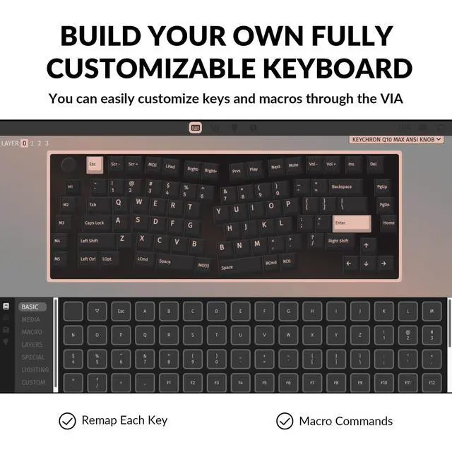 Alt view image 3 of 5 - Keychron Q10 Max Alice 75% Layout Custom Wireless Mechanical Keyboard with Knob, QMK/VIA Programmable 2.4 GHz/Bluetooth/Wired RGB Backlit Aluminum Ergonomic for Mac Windows, Gateron Brown Switch