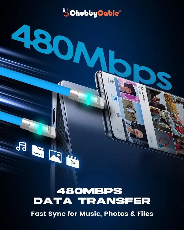 Alt view image 5 of 5 - chubbycable Neon Chubby - Fast Charge Cable with Smart Light RGB Color Gradual Light Up 100W Charging Cord LED USB C Cable Compatible with iPhone 17-15 Series, Rose Red, USB-A to Type-C, 0.32 FT