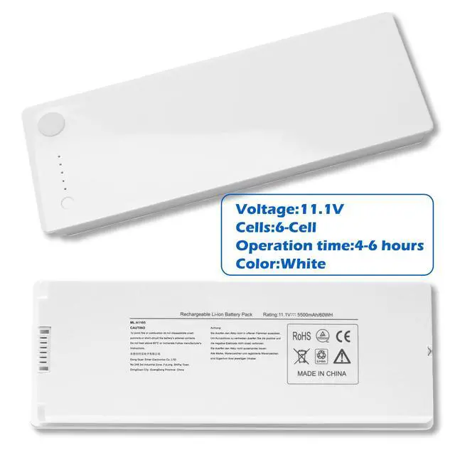 Alt view image 2 of 5 - New 60Wh A1185 Laptop Battery for Apple MacBook 13"A1181 MA561 MA561FE/A MA561G/A MA561J/A MA254 MA255 MB402 MA566 MA699 MA700 MB061 MB062 MB402 (Mid/Late 2006 2007 ) Early/Late 2008, Early/Mid 2009
