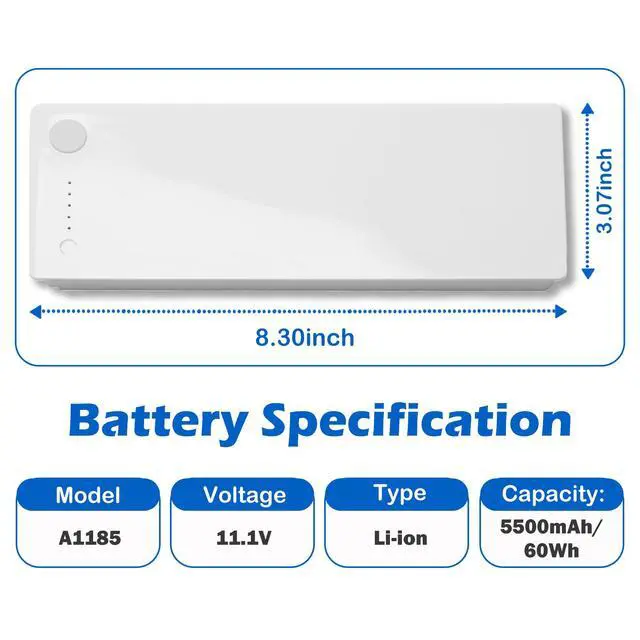 Alt view image 3 of 5 - New 60Wh A1185 Laptop Battery for Apple MacBook 13"A1181 MA561 MA561FE/A MA561G/A MA561J/A MA254 MA255 MB402 MA566 MA699 MA700 MB061 MB062 MB402 (Mid/Late 2006 2007 ) Early/Late 2008, Early/Mid 2009