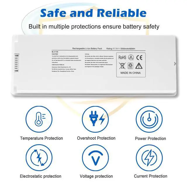 Alt view image 4 of 5 - New 60Wh A1185 Laptop Battery for Apple MacBook 13"A1181 MA561 MA561FE/A MA561G/A MA561J/A MA254 MA255 MB402 MA566 MA699 MA700 MB061 MB062 MB402 (Mid/Late 2006 2007 ) Early/Late 2008, Early/Mid 2009