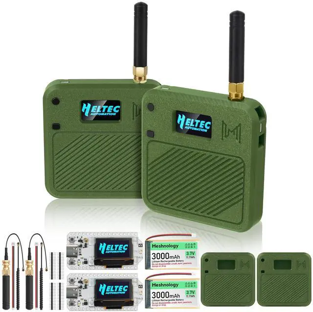 Main image of 2 Pack ESP32 LoRa V3 Development Board with 915MHz Antennas + 3000mAh Battery + Meshtastic Case, ESP32-S3 SX1262 Integrated WiFi Bluetooth OLED Display for Arduino LoRaWAN IOT (N32 Version, Green)