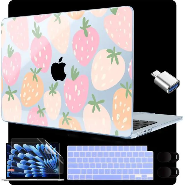 Main image of MEEgoodo for M4/M3/M2 MacBook Air 15.3 inch Case 2025 2024 2023, Case Fit Model (A3241/A3114/A2941) for MacBook Air 15 inch, Laptop Hard Shell with Keyboard Cover, Cute Drawn Strawberries