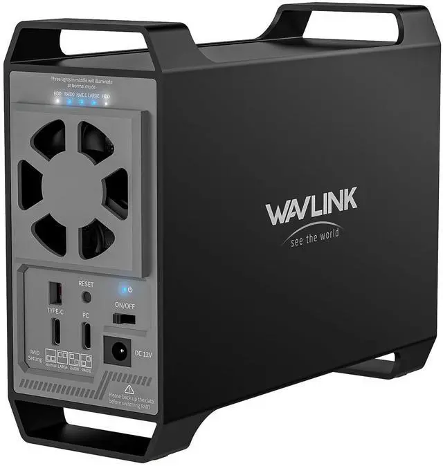 Main image of WAVLINK 2-Bay Hard Disk Enclosure for 3.5" and 2.5'' SATA HDD/SSD Featuring 10Gbps USB C 3.2, Support 44TB Capacity, Built-in Cooling Fans, 4 RAID Modes(RAID Normal/LARGE/1/0), Aluminum Alloy Shell