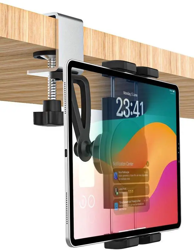 Main image of GDZN Kitchen Cabinet Tablet Holder, [C-Shaped Metal Clamp] Under Cabinet Tablet Mount with 360° Rotation for iPad Pro 11 12.9 Air Mini, Galaxy Tabs, Z Fold, Fire, E-Reader, Switch, 4-13" Devices