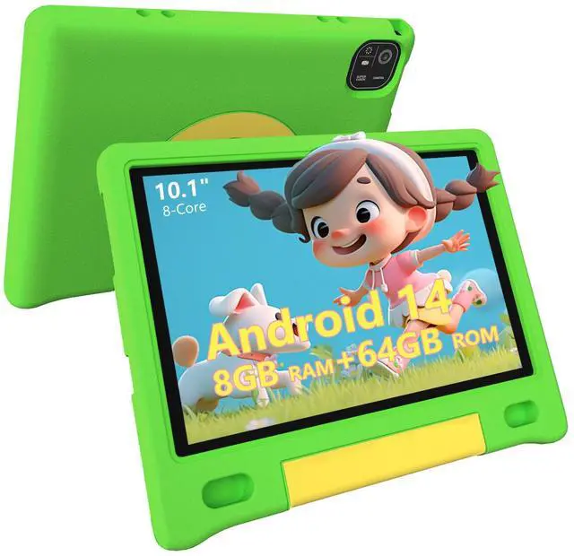 Main image of VCFNXLS Kids Tablet 10", Android 14, 8GB+64GB (1TB Expandable), Octa-Core, 1280×800 HD Display, Dual Cameras, 12-Hour Battery, Parental Controls, Childs Tablet with Shockproof EVA Case