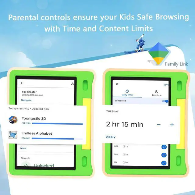 Alt view image 3 of 5 - VCFNXLS Kids Tablet 10", Android 14, 8GB+64GB (1TB Expandable), Octa-Core, 1280×800 HD Display, Dual Cameras, 12-Hour Battery, Parental Controls, Childs Tablet with Shockproof EVA Case