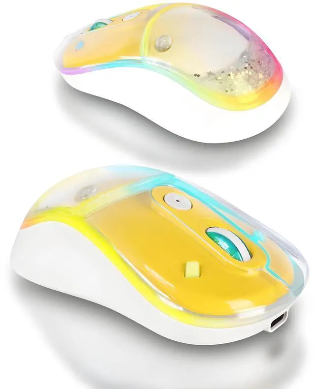 Main image of elec Space Cute Wireless Bluetooth Mouse - Rechargeable Silent Mouse with Magnetic Sand Cover, 3 Mode Connectivity, RGB Lighting, Ergonomic Design for Home, Office & School Use (Yellow)