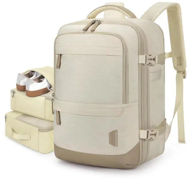 Main image of BAGSMART Compression Travel Backpack, 37L Expandable Carry On Backpack with Packing Cubes, Water Resistant Weekender Backpack with Shoe Bag, Warm Beige