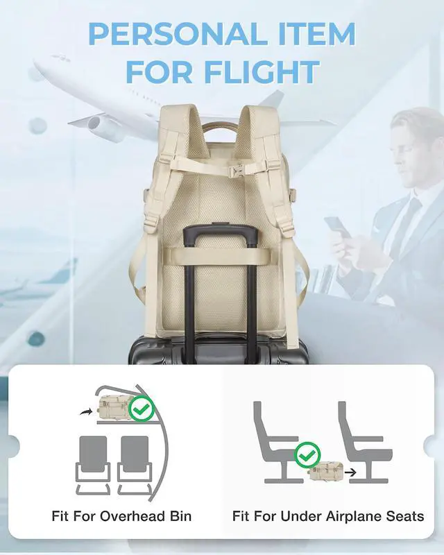 Alt view image 5 of 5 - BAGSMART Compression Travel Backpack, 37L Expandable Carry On Backpack with Packing Cubes, Water Resistant Weekender Backpack with Shoe Bag, Warm Beige