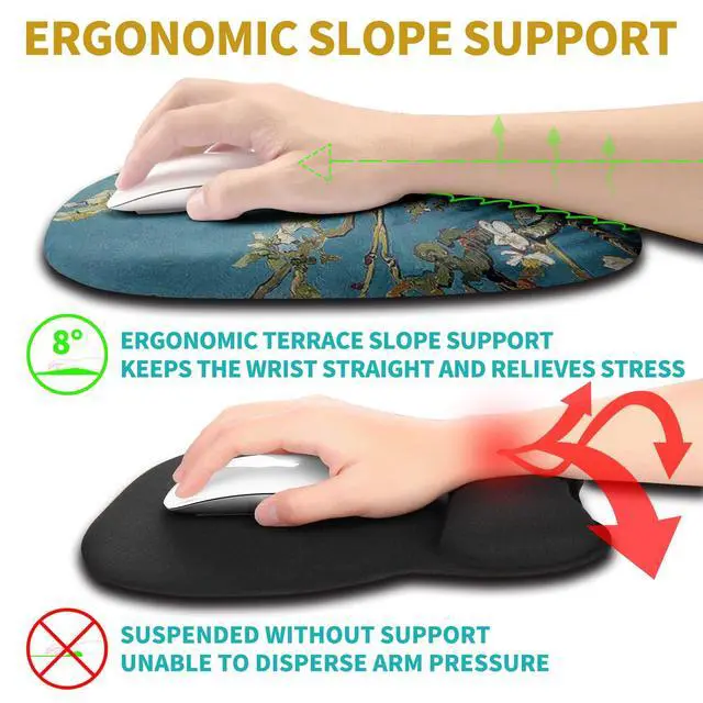 Alt view image 3 of 5 - Hokafenle Ergonomic Mouse Pad Wrist Support with Stepped-Wedge Design, Wrist Rest Pain Relief Mousepad Filled with Memory Foam, Carpal Tunnel Mousepad for Wireless Mouse(12x8 inch, Apricot Blossom)
