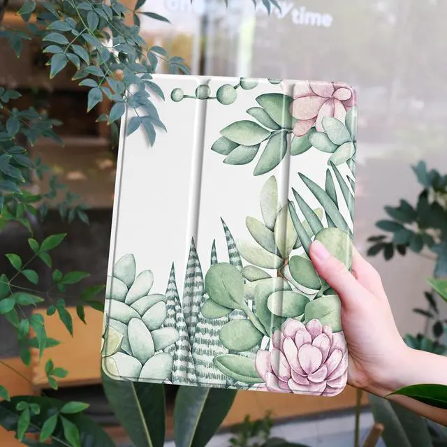 Alt view image 2 of 5 - Yebiseven Case for iPad 10th Generation 10.9 inch 2022, Shockproof Smart Tablet Case with Pencil Holder + Hard Clear Back Shell with Soft TPU Bumper + Auto Wake/Sleep, Floral Elements