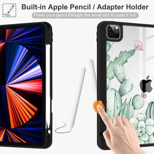 Alt view image 4 of 5 - Yebiseven Case for iPad 10th Generation 10.9 inch 2022, Shockproof Smart Tablet Case with Pencil Holder + Hard Clear Back Shell with Soft TPU Bumper + Auto Wake/Sleep, Floral Elements