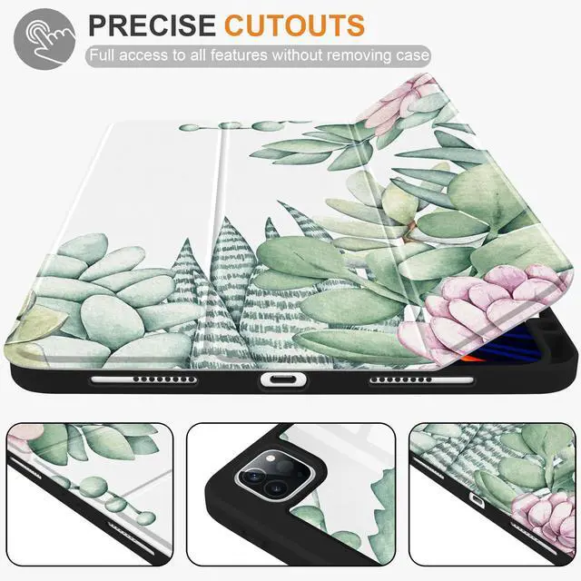 Alt view image 5 of 5 - Yebiseven Case for iPad 10th Generation 10.9 inch 2022, Shockproof Smart Tablet Case with Pencil Holder + Hard Clear Back Shell with Soft TPU Bumper + Auto Wake/Sleep, Floral Elements