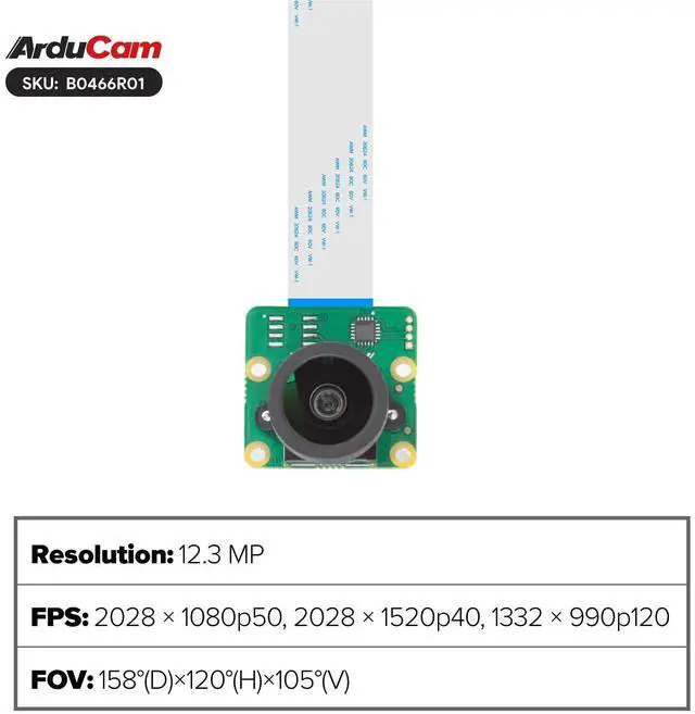 Alt view image 5 of 5 - Arducam 12.3MP Raspberry Pi HQ Camera, 477M Pi Camera Module with 158°(D) M12 Wide Angle Lens, Compatible with Pi5/4B/3/3B+/Zero 2W