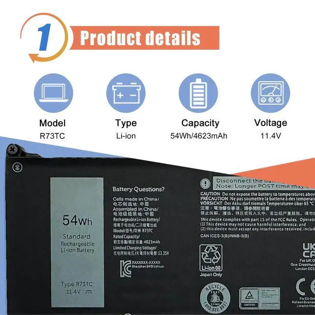 Alt view image 2 of 5 - ASODI R73TC DR02P 54Wh Laptop Battery Compatible with Dell Latitude 3440 3480 3540 3580 3340 5340 5440 5540 Series GRWKG GTG7N 2X1V9 KDM9P 11.4V 4623mAh