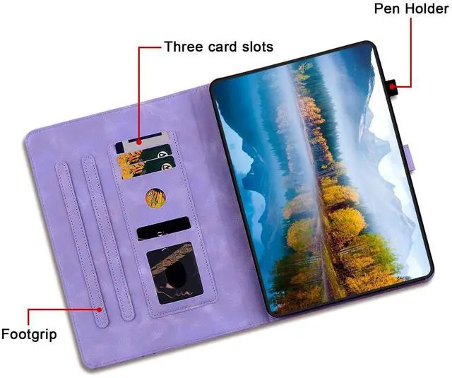 Alt view image 3 of 5 - KEFBWAO Case for All-New Amazon Fire HD 10 and 10 Plus Tablet (13th/11th Generation, 2023/2021 Release), Magnetic Clasp Stand Leather Case with Pen Holder, Purple