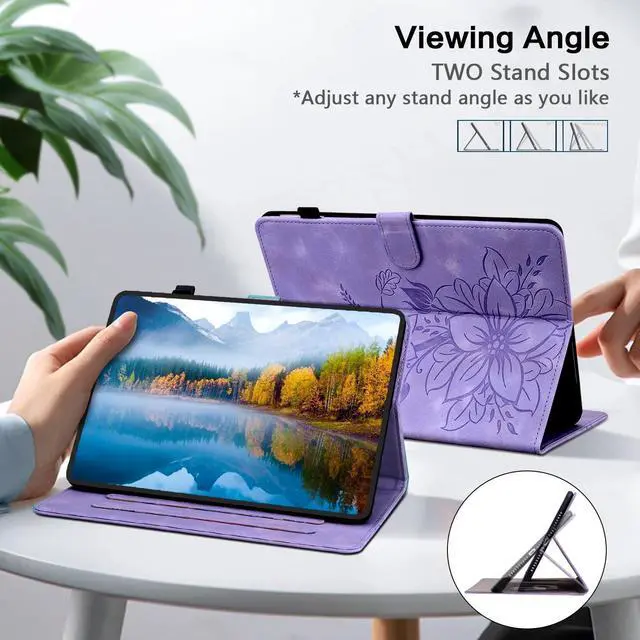 Alt view image 4 of 5 - KEFBWAO Case for All-New Amazon Fire HD 10 and 10 Plus Tablet (13th/11th Generation, 2023/2021 Release), Magnetic Clasp Stand Leather Case with Pen Holder, Purple
