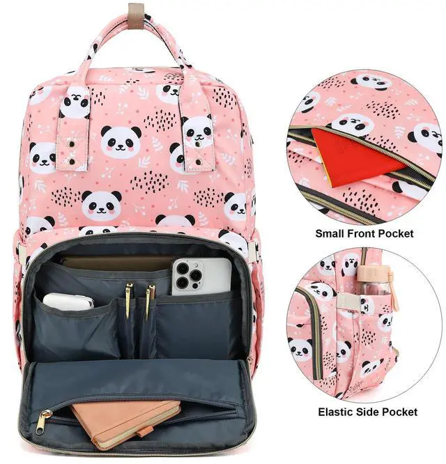Alt view image 3 of 5 - Kouxunt Panda Laptop Backpack College Bookbag School Backpack for Women Girls, Travel Backpack 15.6 Inch Computer Backpacks (Pink)