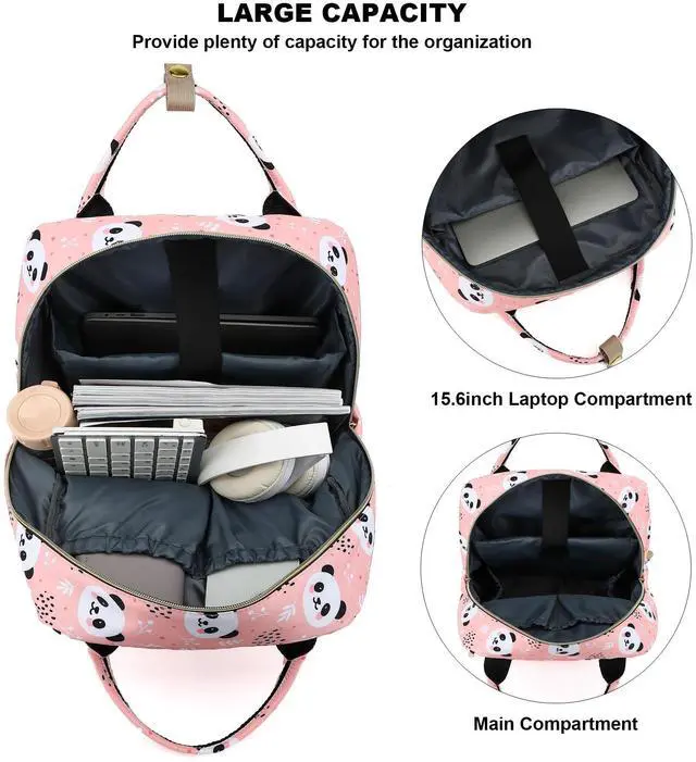Alt view image 4 of 5 - Kouxunt Panda Laptop Backpack College Bookbag School Backpack for Women Girls, Travel Backpack 15.6 Inch Computer Backpacks (Pink)