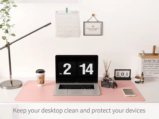 Alt view image 2 of 5 - RENMTURE Dual-Sided Mouse Pad, Natural Cork & PU Leather Large Desk Pad for Office and Home Work, Desk Protector Non-Slip, Waterproof, Easy Clean (Pink, 47"x17")