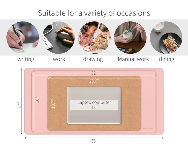 Alt view image 3 of 5 - RENMTURE Dual-Sided Mouse Pad, Natural Cork & PU Leather Large Desk Pad for Office and Home Work, Desk Protector Non-Slip, Waterproof, Easy Clean (Pink, 47"x17")