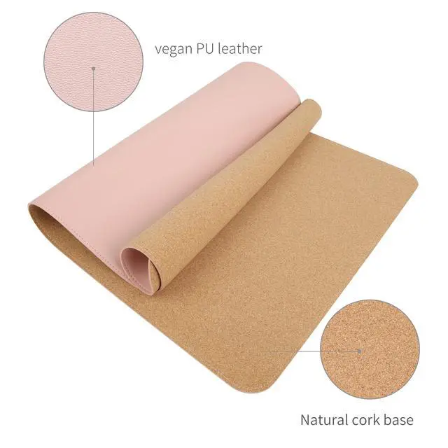 Alt view image 4 of 5 - RENMTURE Dual-Sided Mouse Pad, Natural Cork & PU Leather Large Desk Pad for Office and Home Work, Desk Protector Non-Slip, Waterproof, Easy Clean (Pink, 47"x17")