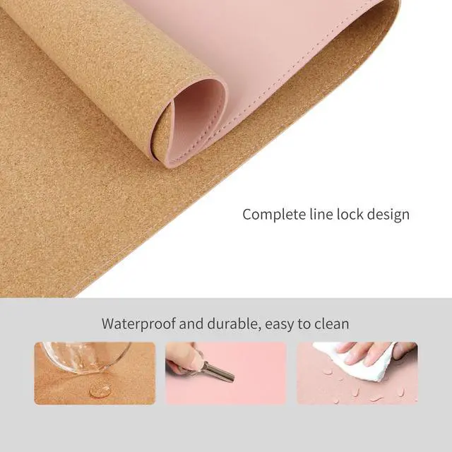 Alt view image 5 of 5 - RENMTURE Dual-Sided Mouse Pad, Natural Cork & PU Leather Large Desk Pad for Office and Home Work, Desk Protector Non-Slip, Waterproof, Easy Clean (Pink, 47"x17")