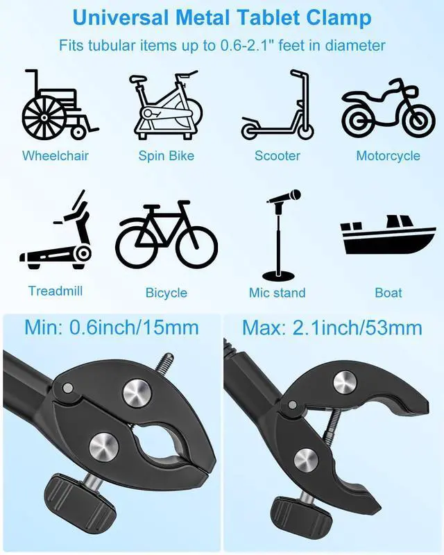 Alt view image 4 of 5 - Wukanleng Gooseneck Tablet Holder with Flexible Long Arm, Anti-Slip iPad Clamp Mount for Treadmill/Spin Bike/Stroller/Wheelchair/Elliptical/Boat/Mic Stand/Peloton/Indoor Cycle, Fits 4-13" Device