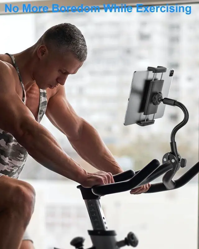 Alt view image 5 of 5 - Wukanleng Gooseneck Tablet Holder with Flexible Long Arm, Anti-Slip iPad Clamp Mount for Treadmill/Spin Bike/Stroller/Wheelchair/Elliptical/Boat/Mic Stand/Peloton/Indoor Cycle, Fits 4-13" Device