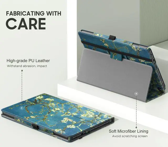 Alt view image 3 of 5 - MoKo Case Fits All-New Kindle Fire HD 10 & 10 Plus Tablet (13th/11th Generation, 2023/2021 Release) 10.1" - Slim Folding Stand Cover with Auto Wake/Sleep, Apricot Blossom