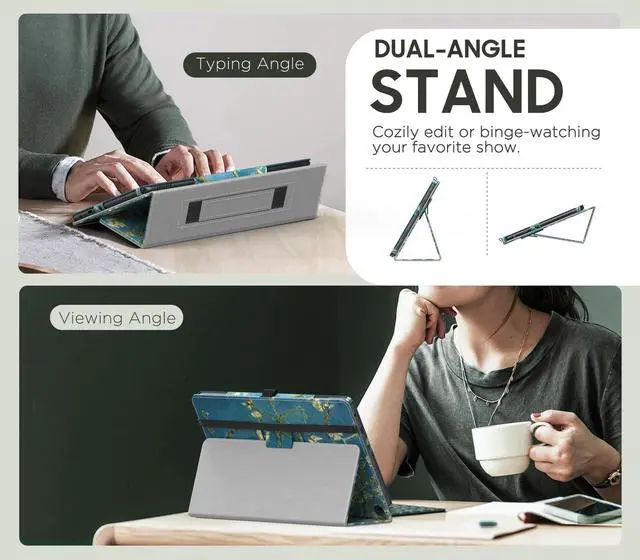 Alt view image 4 of 5 - MoKo Case Fits All-New Kindle Fire HD 10 & 10 Plus Tablet (13th/11th Generation, 2023/2021 Release) 10.1" - Slim Folding Stand Cover with Auto Wake/Sleep, Apricot Blossom