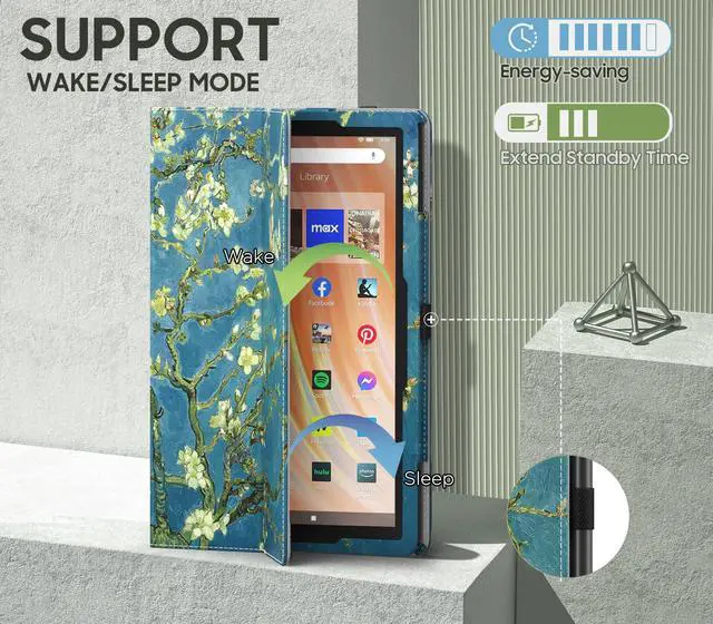 Alt view image 5 of 5 - MoKo Case Fits All-New Kindle Fire HD 10 & 10 Plus Tablet (13th/11th Generation, 2023/2021 Release) 10.1" - Slim Folding Stand Cover with Auto Wake/Sleep, Apricot Blossom