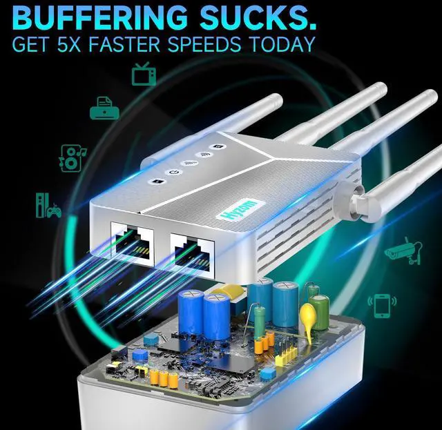 Alt view image 3 of 5 - WiFi Extender Signal Booster Internet Booster with Ethernet Port, Covers 10,000+ Sq.Ft Long Range Wireless Repeater Works with Any Router
