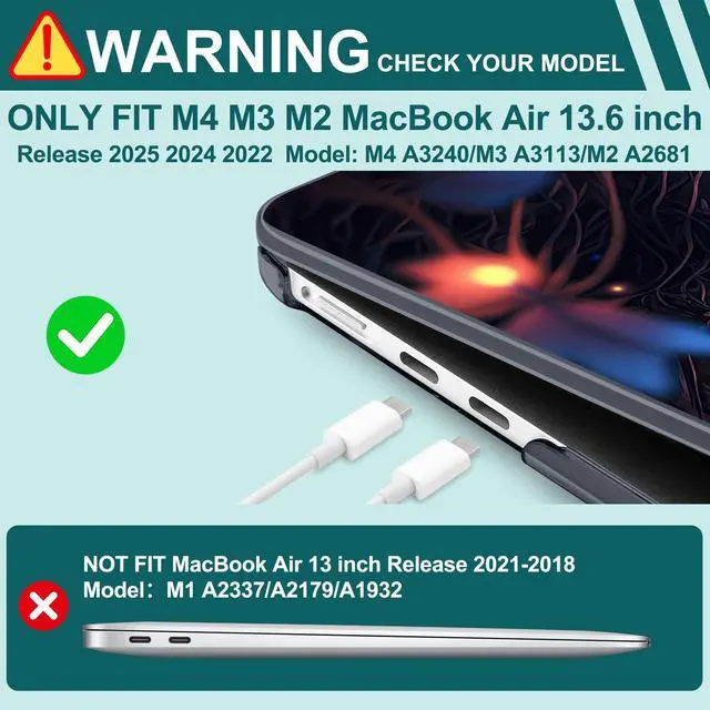 Alt view image 3 of 4 - Yebiseven for MacBook Air 13.6 Inch M4/M3/M2 Case 2025 2024 2023 2022 Released A3240/A3113/A2681, Laptop Hard Shell Case with Keyboard Cover & Trackpad Protector & 2 OTG Adapters, Glowing Flower