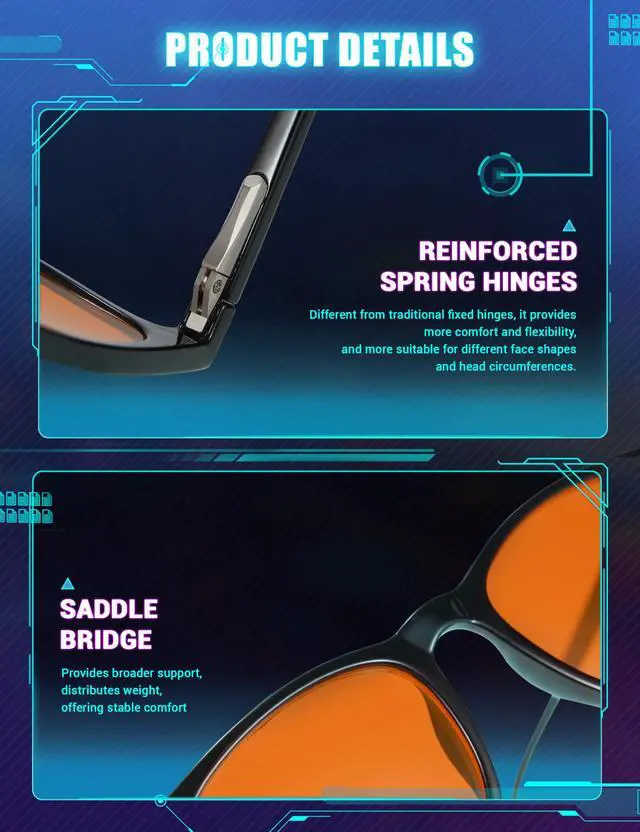 Alt view image 4 of 5 - TIJN Sleep Glasses for Blue Green Light Blocking Dual AR Coatings Amber Lens for Computer Gaming Screen Fatigue & UV Protection