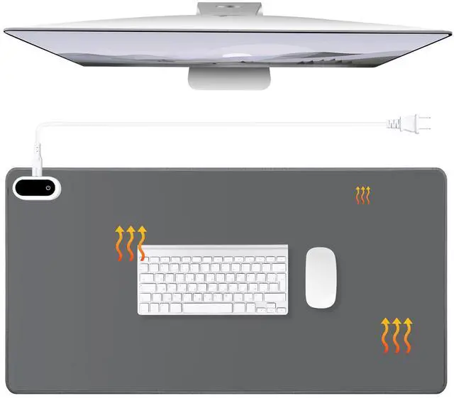 Main image of Konohan Heated Large Desk Mat PU Leather Warm Mouse Pad with 5 Heating Level & 4 Hour Auto Shut-Off Heating Keyboard Pad Warmer Gaming Mouse Mat Only Supports 110v(Gray Color,23.6"x 14.2")