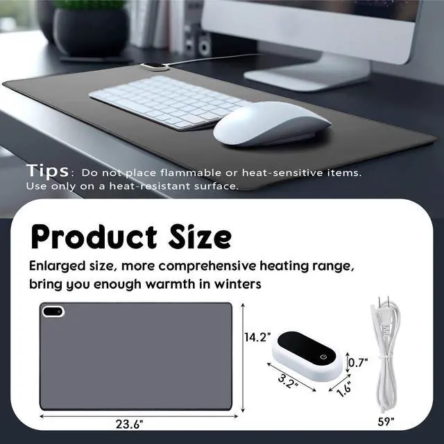 Alt view image 2 of 5 - Konohan Heated Large Desk Mat PU Leather Warm Mouse Pad with 5 Heating Level & 4 Hour Auto Shut-Off Heating Keyboard Pad Warmer Gaming Mouse Mat Only Supports 110v(Gray Color,23.6"x 14.2")