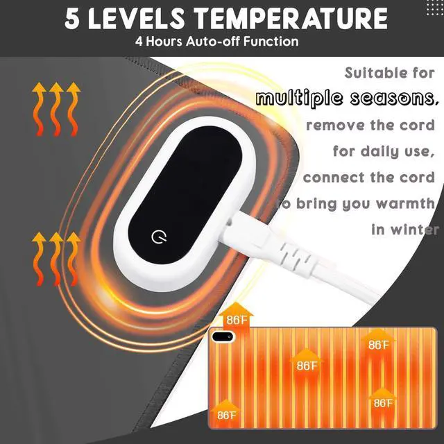 Alt view image 3 of 5 - Konohan Heated Large Desk Mat PU Leather Warm Mouse Pad with 5 Heating Level & 4 Hour Auto Shut-Off Heating Keyboard Pad Warmer Gaming Mouse Mat Only Supports 110v(Gray Color,23.6"x 14.2")