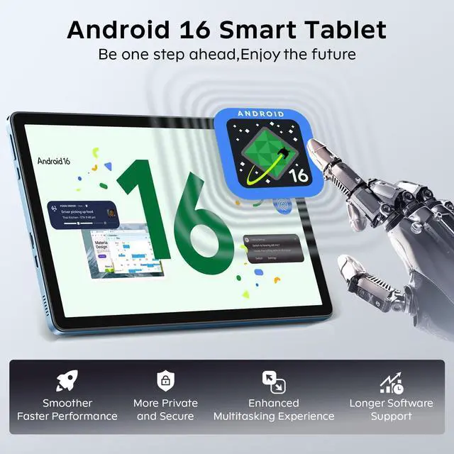 Alt view image 2 of 5 - 11 Inch Tablet Android 16 with Keyboard, 24GB RAM + 256GB ROM (2TB Expand), T7250 Octa-Core, 1920x1200 IPS FHD Display, 16MP+8MP Dual Camera, Gemini AI, GPS, 2.4G/5G WiFi, 8000mAh, Widevine L1