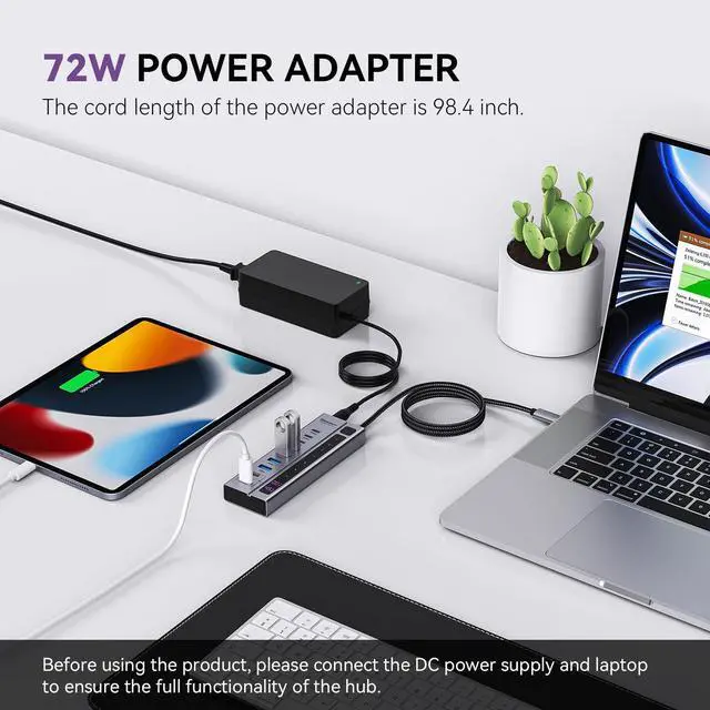 Alt view image 5 of 5 - Minisopuru Powered USB C Hub, 9-in-1 USB C Hub Support Max 45W Charging with 72W Power Adapter, 10Gbps Data Transfer, for Laptop, MacBook,iPad (Not for Monitor)