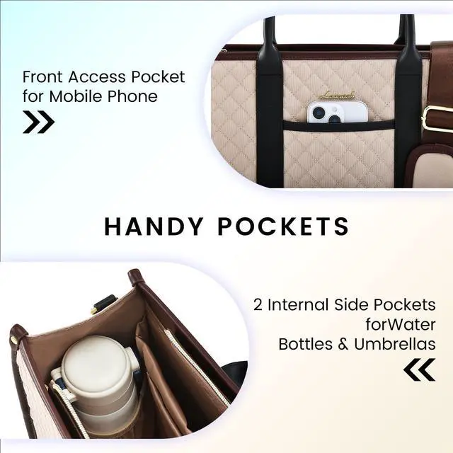 Alt view image 2 of 5 - LOVEVOOK Laptop Bags for Women, 15.6 inch Waterproof Work Tote Bag with Clutch, Professional Teacher Computer Purse Lightweight Shoulder Bag Travel, Apricot Chocolate Black