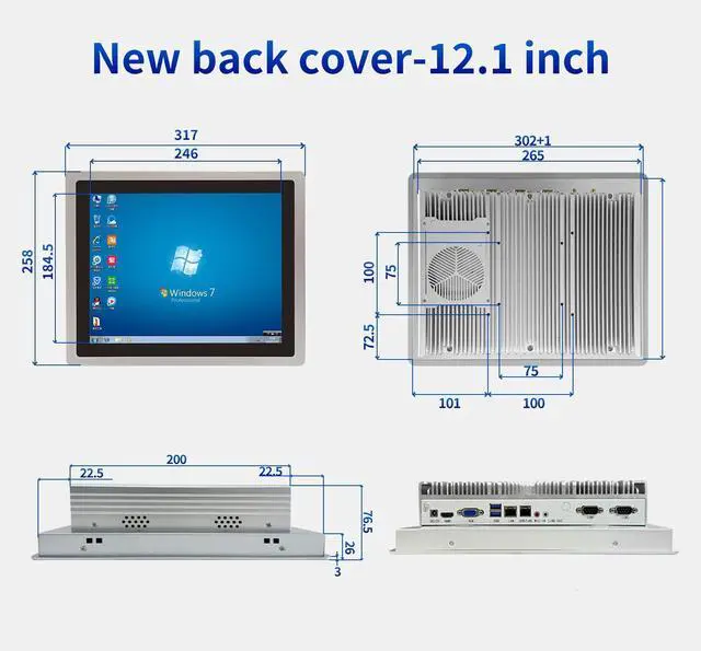 Alt view image 4 of 5 - Nekiuy Industrial Embedded Panel PC, 8GB+256GB Industrial Touch Screen Panel Computer, 2X USB3.0, 5X RS232, 1xRS485 for Factory, Kiosk, Warehouse, 12.1Inches