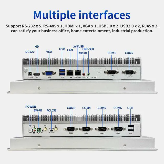 Alt view image 3 of 5 - Nekiuy Industrial Embedded Panel PC, 8GB+256GB Industrial Touch Screen Panel Computer, 2X USB3.0, 5X RS232, 1xRS485 for Factory, Kiosk, Warehouse, 12.1Inches