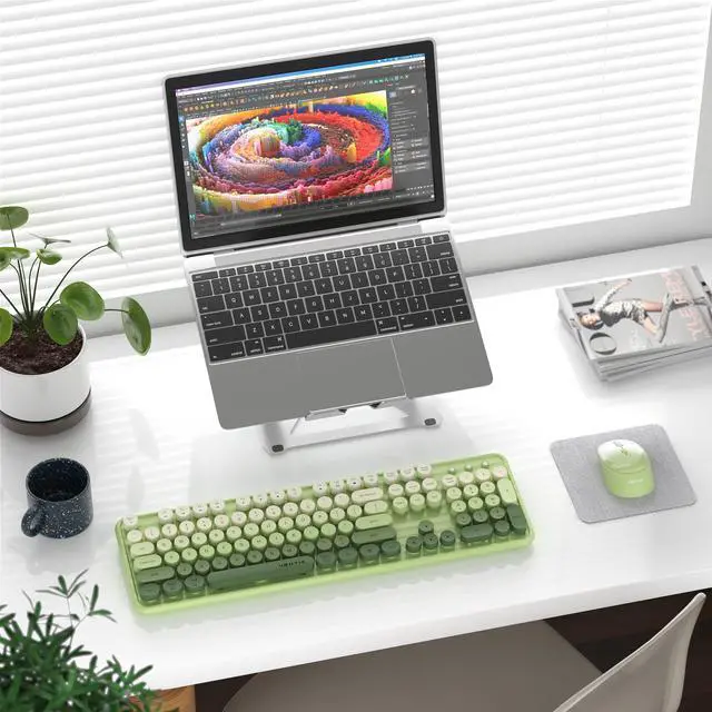 Alt view image 2 of 5 - FCPLU xUBOTIE Wireless Keyboard and Mouse Combo, 104-Key Colorful Round Keycap, QWERTY Layout, 2.4GHz, Power Button, Plug Play for PC Laptop (Green)