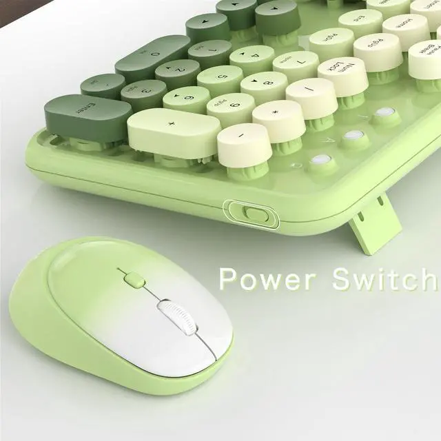 Alt view image 5 of 5 - FCPLU xUBOTIE Wireless Keyboard and Mouse Combo, 104-Key Colorful Round Keycap, QWERTY Layout, 2.4GHz, Power Button, Plug Play for PC Laptop (Green)